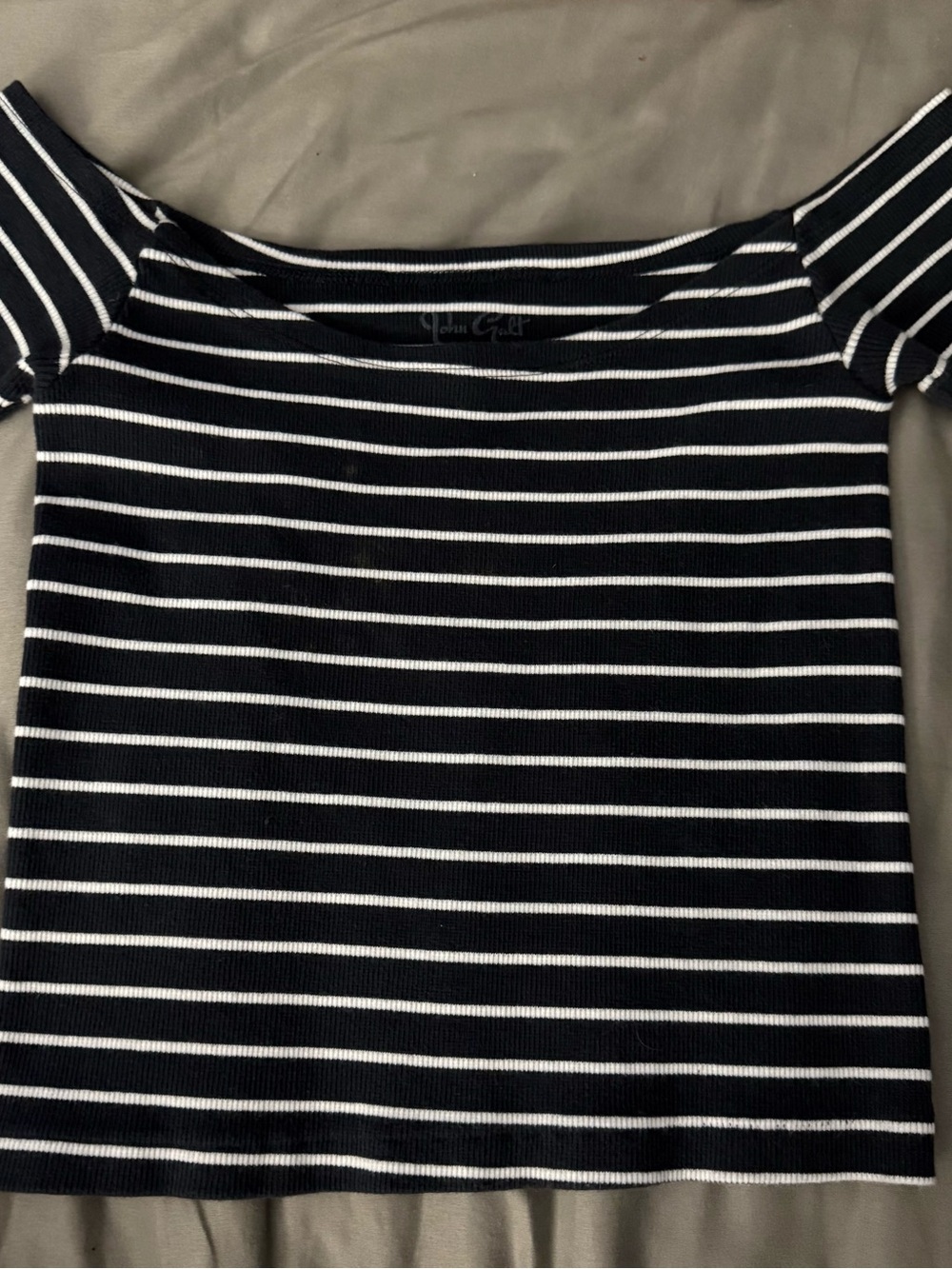Brandy Melville Black & White Striped Off-Shoulder Crop Top